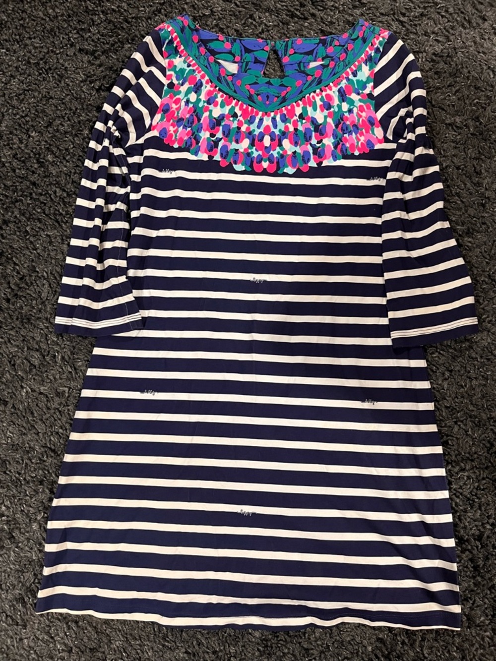 Lilly Pulitzer Bay Bright Navy Island Medallion Stripe Dress Size Small